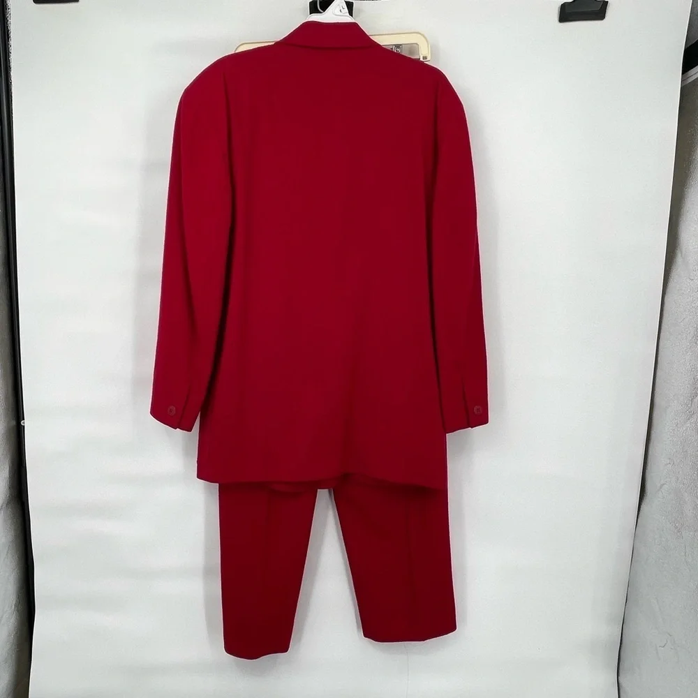 Vintage Anne Kein red wool cashmere blend pant suit - Picture 2 of 16